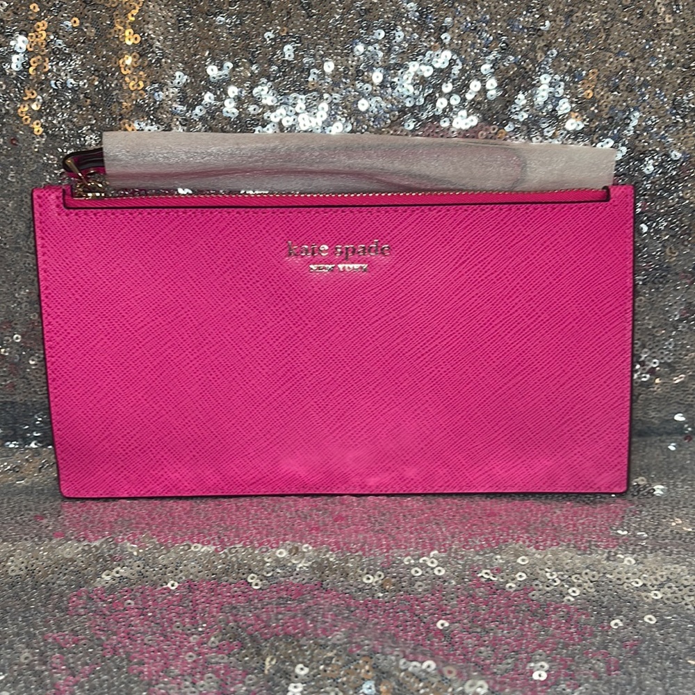 Kate spade wristlet. BNWT. neon hot pink leather.